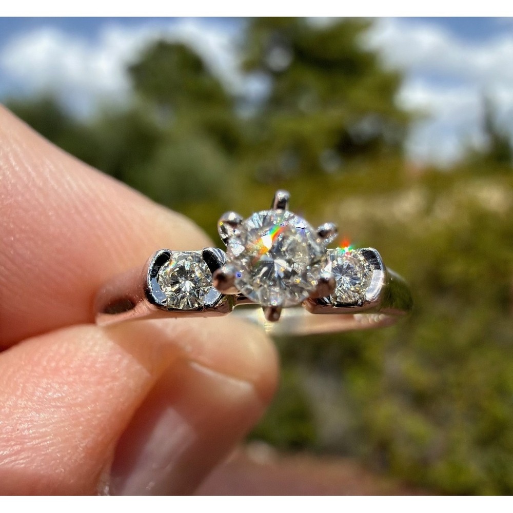 Vintage 14k White Gold Two Hearts Designer Natural Diamond Ring - Size 4.5 2.08g